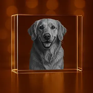 Personalized Pet 3D Engraved Crystal Keepsake – Custom Pet Photo & Text (XL Rectangle 4 * 6 * 3 inches)