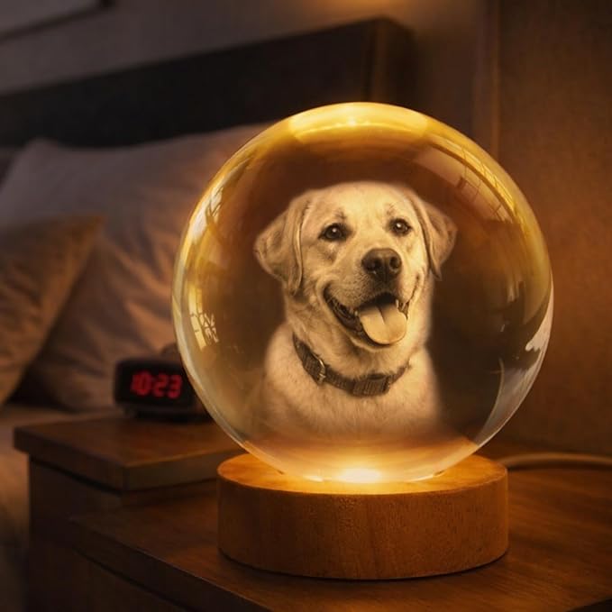 Personalized 3D Photo Crystal Ball, Custom Engraved Picture Lamp with Wood Base, Night Light for Dog Lovers, Dog Memorial Gifts, Loss of Pet Sympathy Gift Night Light, Custom Photo Portrait - Image 5