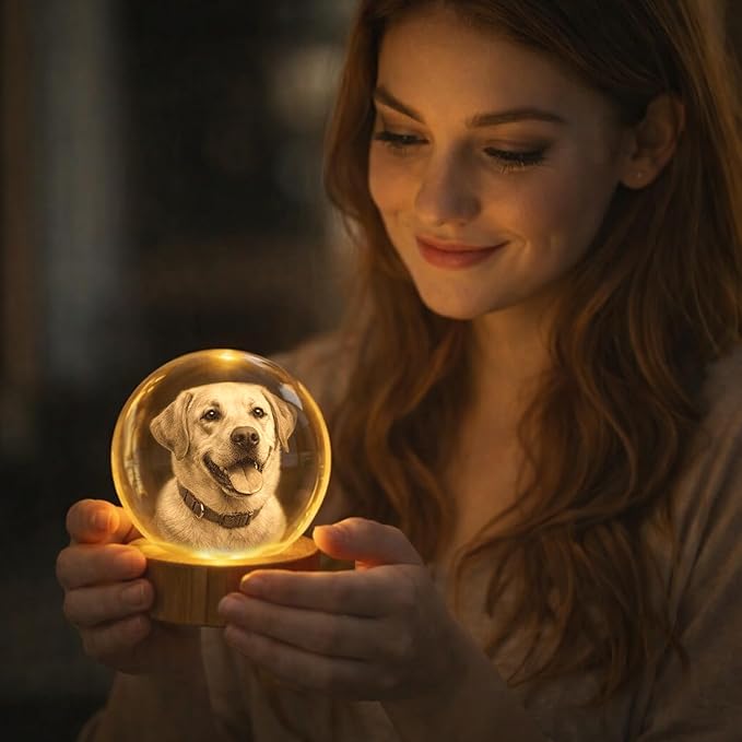 Personalized 3D Photo Crystal Ball, Custom Engraved Picture Lamp with Wood Base, Night Light for Dog Lovers, Dog Memorial Gifts, Loss of Pet Sympathy Gift Night Light, Custom Photo Portrait - Image 4