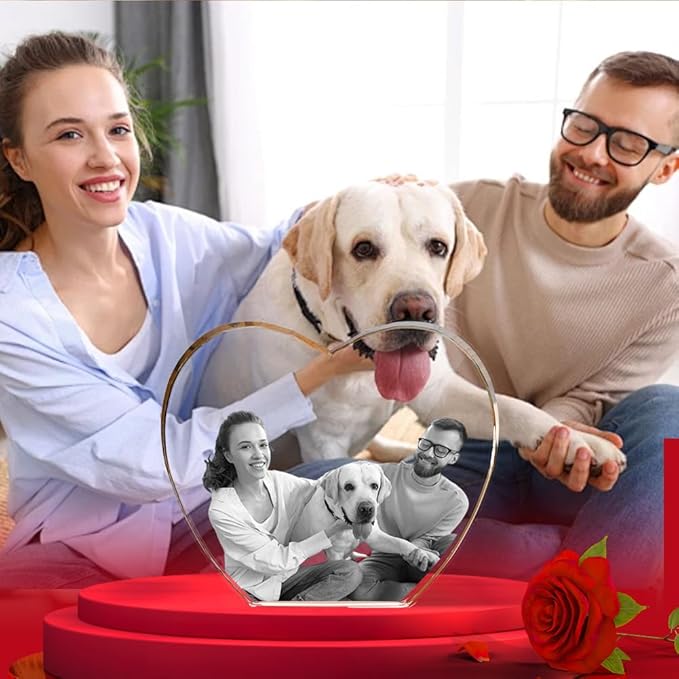 Custom Pet 3D Crystal Photo - Dog Memorial Gifts for Loss of Dog, Sympathy Gift for Pet Lovers, Bereavement Keepsake for Cat Puppy Animal Indoor, Remembrance Gift for Dog Passing Away - Heart - Image 2