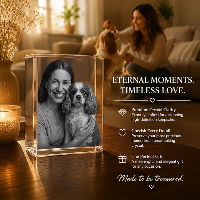 Personalized Pet 3D Engraved Crystal Keepsake – Custom Pet Photo & Text (XL Rectangle 4 * 6 * 3 inches) - Image 2