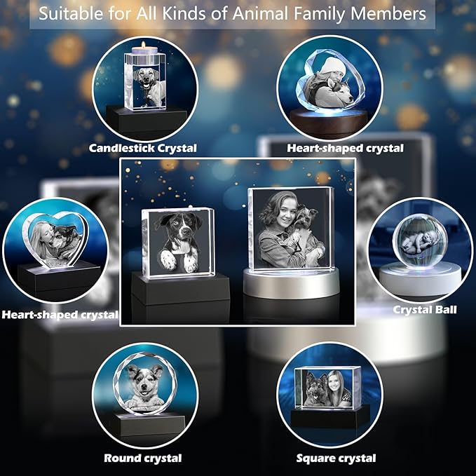 Pet Memorial Gift for Dogs Or Cats, Personalized 3D Crystal Photo,Dog Memorial Gifts for Pet Owners,Customized 3D Photo Gift - Image 6