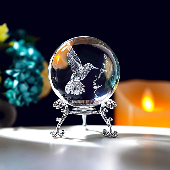 HDCRYSTALGIFTS 3D Laser Engraved Bird Crystal Ball with Stand Paperweight Gift for Women Mom 60mm Crystal Bird Figurine Glass Animal Decorative Ball for Home Room Office Decoration - Image 4