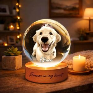 Personalized 3D Photo Crystal for Pet Memorial Gifts, Custom Engraved Picture Night Light, Dog Memorial Gifts for Loss of Dog, Sympathy Gift for Pet Lovers, Remembrance Keepsake with LED Base