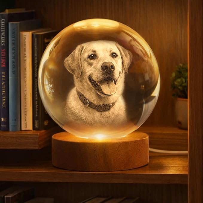 Personalized 3D Photo Crystal Ball, Custom Engraved Picture Lamp with Wood Base, Night Light for Dog Lovers, Dog Memorial Gifts, Loss of Pet Sympathy Gift Night Light, Custom Photo Portrait - Image 6