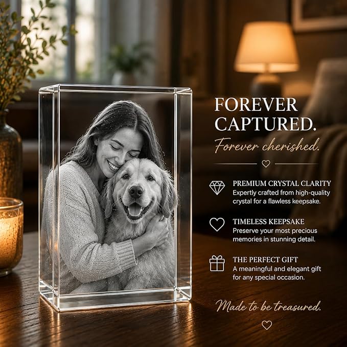 Personalized Pet 3D Engraved Crystal Keepsake – Custom Pet Photo & Text (XL Rectangle 4 * 6 * 3 inches) - Image 3