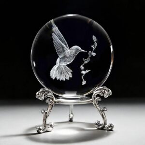 HDCRYSTALGIFTS 3D Laser Engraved Bird Crystal Ball with Stand Paperweight Gift for Women Mom 60mm Crystal Bird Figurine Glass Animal Decorative Ball for Home Room Office Decoration