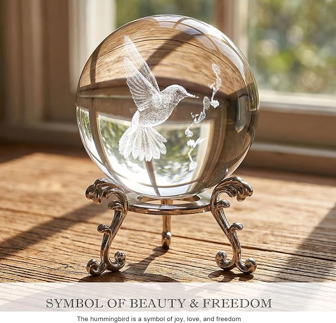 HDCRYSTALGIFTS 3D Laser Engraved Bird Crystal Ball with Stand Paperweight Gift for Women Mom 60mm Crystal Bird Figurine Glass Animal Decorative Ball for Home Room Office Decoration - Image 6