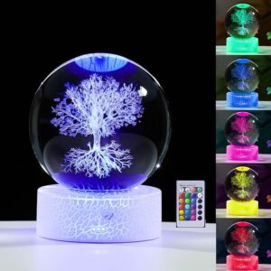 3D Tree of Life Gifts for Women - Crystals Ball Tree of Life Figurines Decor Glass Figurine Stuff for Room Birthday for Best Friend Lovers Keepsake Paperweight