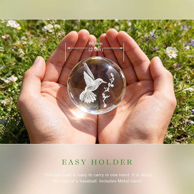 HDCRYSTALGIFTS 3D Laser Engraved Bird Crystal Ball with Stand Paperweight Gift for Women Mom 60mm Crystal Bird Figurine Glass Animal Decorative Ball for Home Room Office Decoration - Image 2