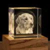 Personalized Pet Memorial Crystal Clock with LED Wood Base